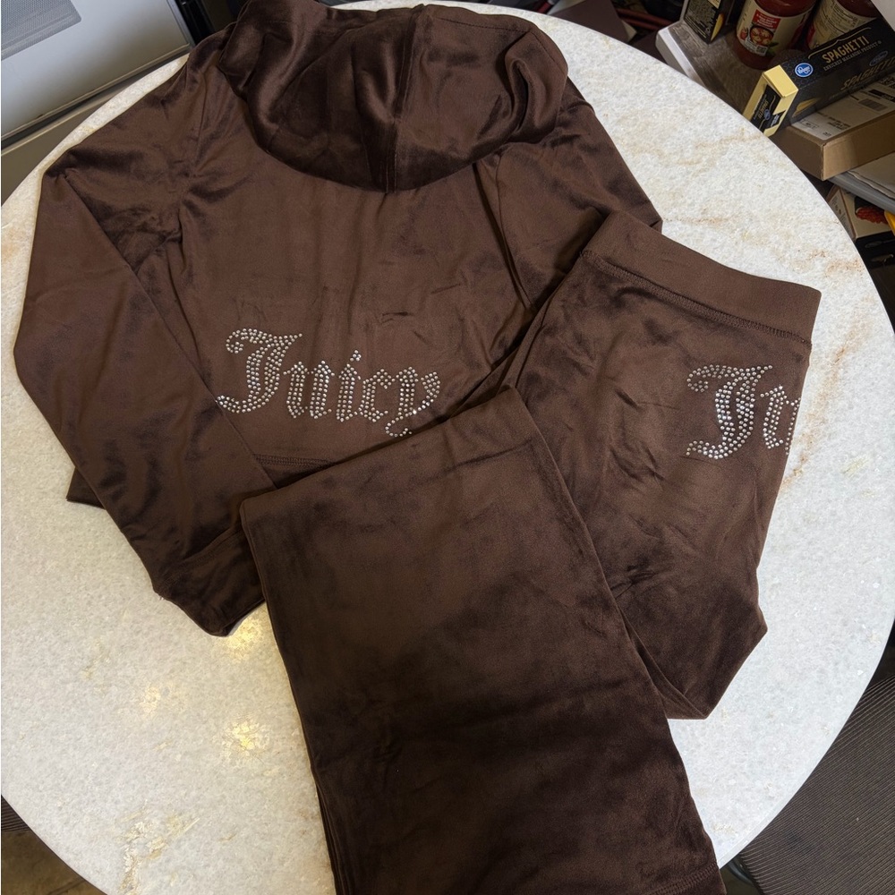 Juicy Couture y2k Brown Sugar velour rhinestone bling tracksuit size small
